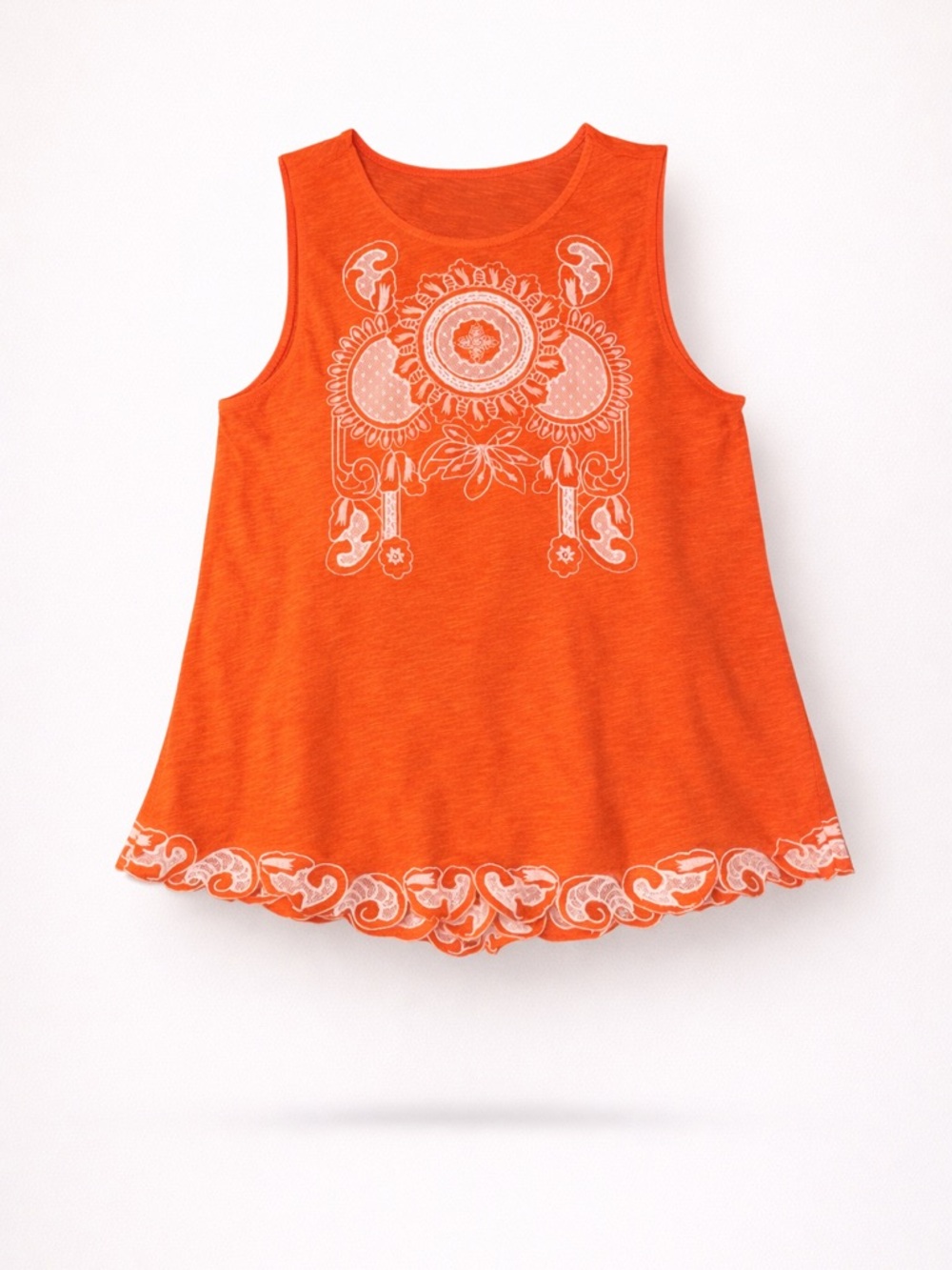 Soft Surroundings NWT Tangerine Orange Embroidered Sleeveless Top Size L